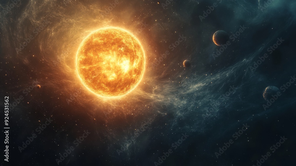 Canvas Prints solar system with planets and moons orbiting the sun, fantasy space background with swirling cosmic 