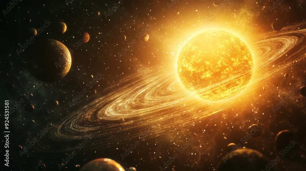 Canvas Prints solar system with planets and moons orbiting the sun, fantasy space background with swirling cosmic 
