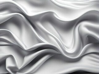 Fototapeta premium 3D render beautiful folds of white silk in full screen, like a beautiful clean fabric background. Simple soft background with smooth folds like waves on a liquid surface. 