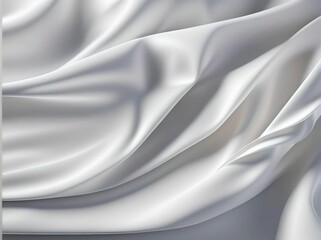 Obraz premium 3D render beautiful folds of white silk in full screen, like a beautiful clean fabric background. Simple soft background with smooth folds like waves on a liquid surface. 