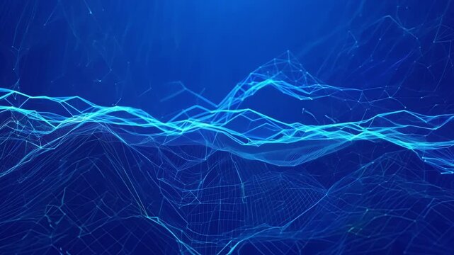 Vertical video of a blue abstract background with a neon data matrix representing the constant flow of information in our digital society.