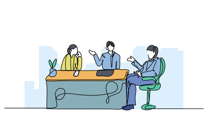 Vector illustration of have a discussion together. Modern flat in continuous line style.