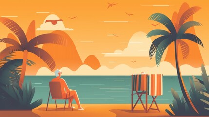 Obraz premium A man is sitting on a chair by the ocean