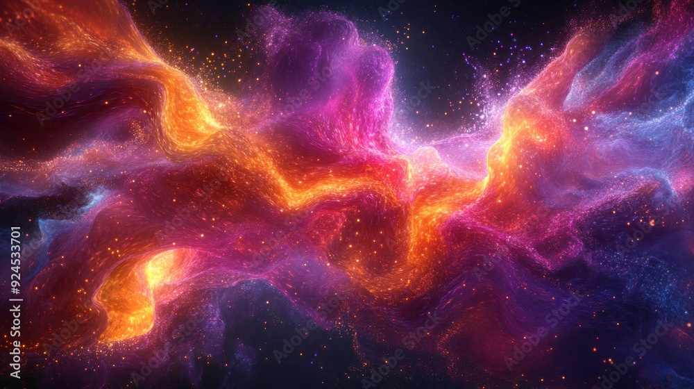 Poster Abstract Cosmic Nebula with Wavy Lines and Glowing Particles
