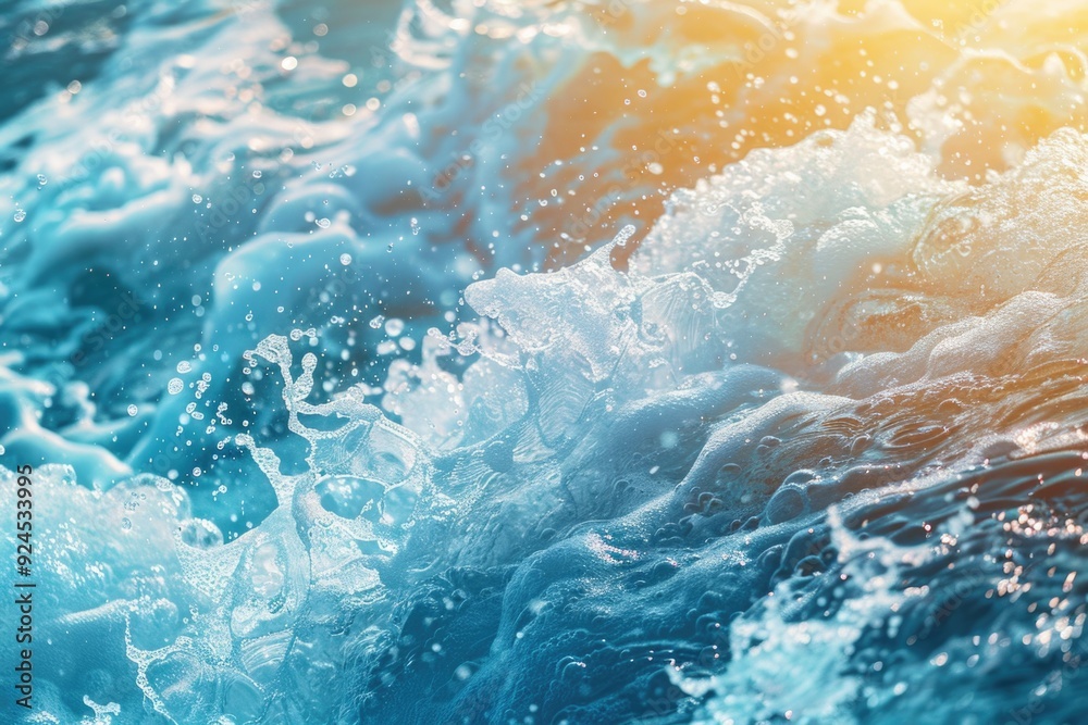 Poster a close-up shot of a wave crashing against the ocean floor, perfect for use in water or surf-related
