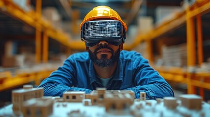 Fototapeta premium Construction Worker Using VR Headset to Design and Build