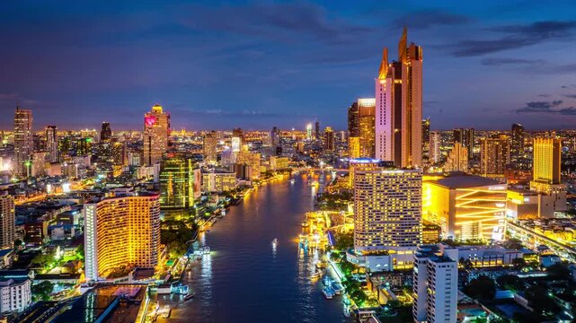 Aerial view of Bangkok city at night, Thailand.	