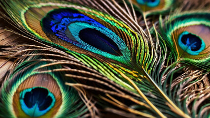 Obraz premium A Peacock's Iridescent Feathers in Full Display