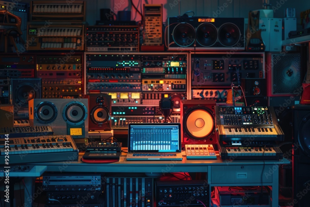 Poster A room filled with various electronic devices and equipment for computing and data processing