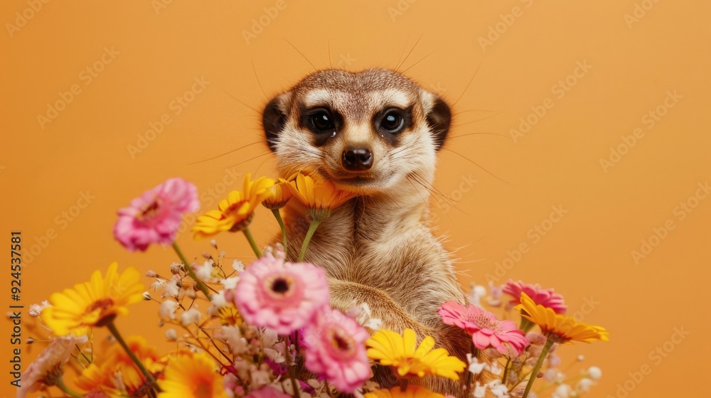 Wall mural Close-up view of a small animal surrounded by flowers