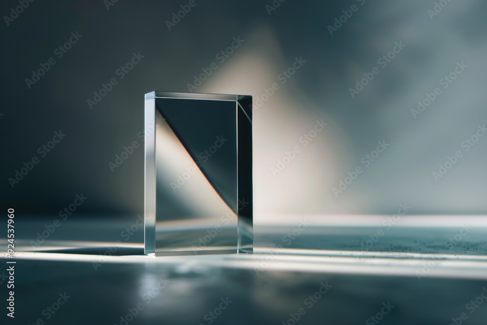 Poster A single glass block placed on a table
