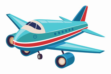 Cartoon Illustration of a Blue and Red Airplane
