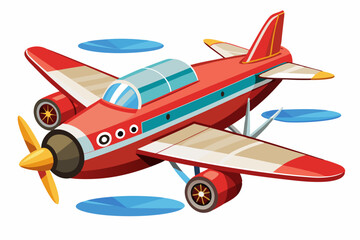 Red Airplane with Propeller and Floats