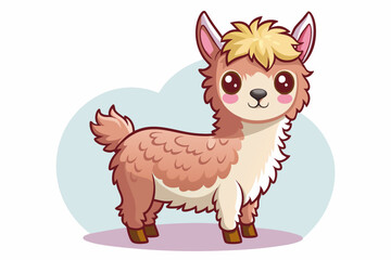 Cute Cartoon Llama with Blond Hair and Big Eyes