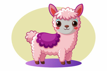 Cute Pink Llama with Purple Saddle and Big Eyes