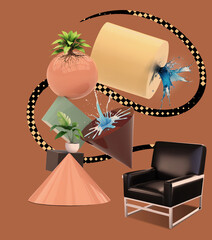 eather chair with 3d geometry shapes