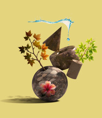 Vintage Abstract Botanical Sculpture Made of 3d shapes