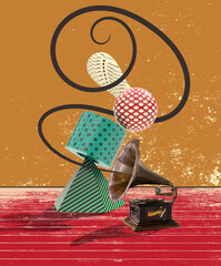 3D vintage patterned shapes in creative sculpture composition