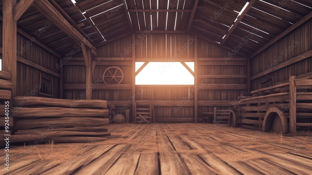 Poster barn with wooden walls and floor.