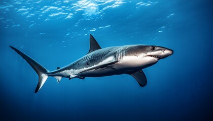 Fototapeta premium Close-Up Macro Shot of a Great White Shark for Marine Photography, Ocean Aquatic Life Underwater Exploration, Background Wallpaper.