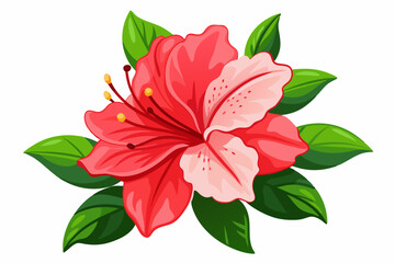 A Single Red Hibiscus Flower with Green Leaves