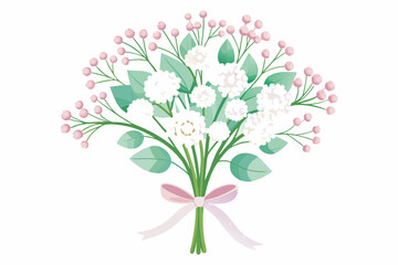 A Bouquet of White Flowers with Pink Berries and a Ribbon