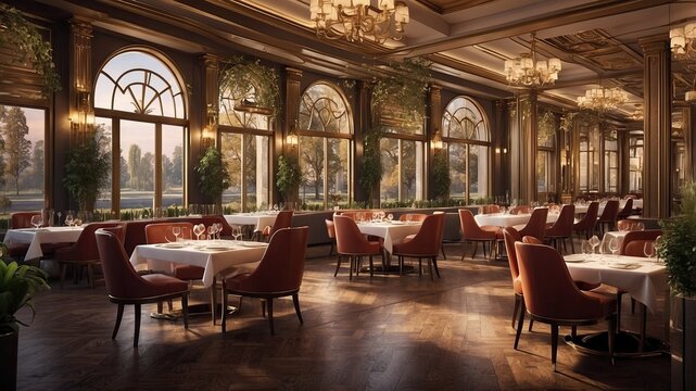 A restaurant with a luxurious and classic