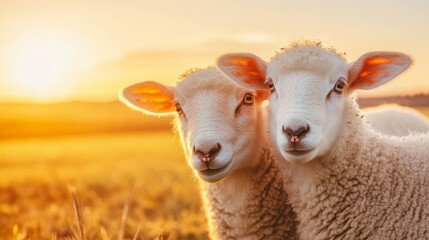 Peaceful farmhouse animals, rustic elements, sunset ambiance