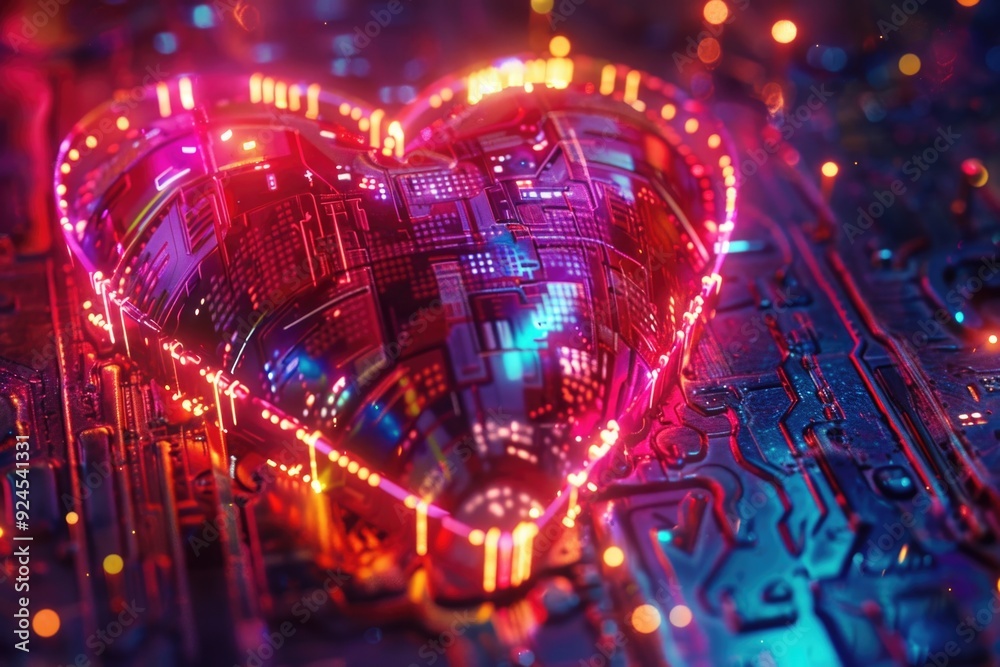 Poster A close-up shot of a heart-shaped component on a circuit board