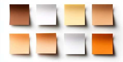 Set of various blank brown and yellow sticky notes isolated on white background