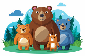 Fototapeta premium A Family of Bears Standing in a Forest Setting
