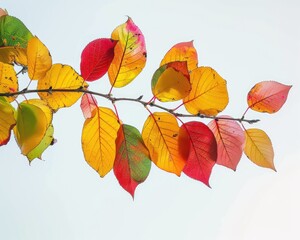 Obraz premium Tree branch with vibrant autumn leaves against clear sky