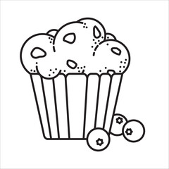Pastry snack vector line icon for Blueberry Muffin Day on July 11. Sweet food outline symbol.