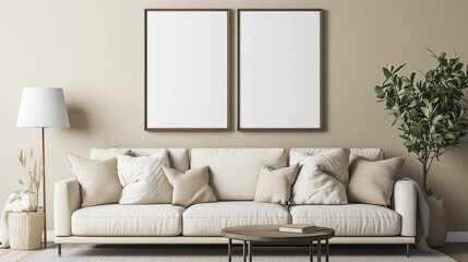 Frame & poster mockup, Living room interior with frame mock up.