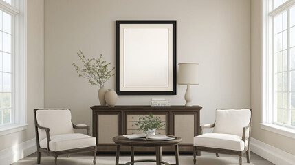Frame & poster mockup, Living room interior with frame mock up.
