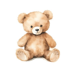 Obraz premium Charming Watercolor Teddy Bear with Warm Comforting Smile on White Background
