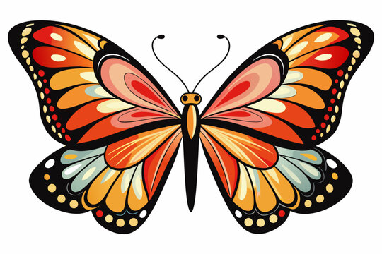 Detailed Illustration of a Colorful Butterfly with Spreads Wings