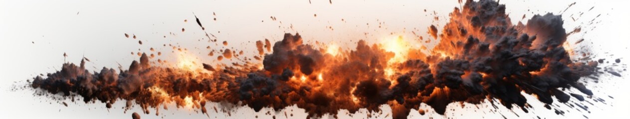 Destructive Inferno: Explosive Fireball and Debris against a Grey Background, Symbolizing Annihilation,single element,single object,material,vector material,illustration