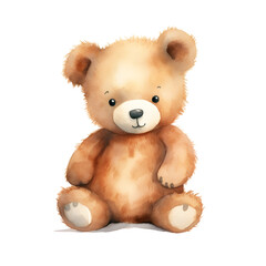 Obraz premium Warm and Cozy Watercolor Teddy Bear with a Soft Smile on White Background