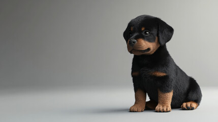 Fototapeta premium An adorable 3D rendered of Rottweiler puppy dog in neutral minimal background