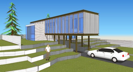 Obraz premium townhouse architectural sketch 3d illustration