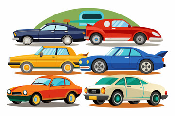 Fototapeta premium Six Vintage Cars with Different Colors and Styles