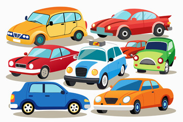 Naklejka premium Collection of Colorful Cartoon Cars in Various Designs
