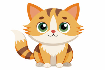 Cartoon Illustration of a Sitting Orange Tabby Cat with Green Eyes