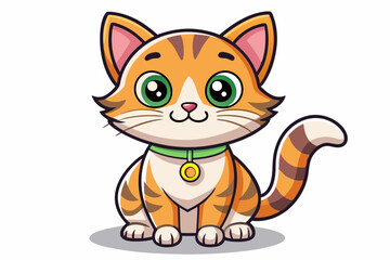 Cute Cartoon Orange Tabby Cat with Green Eyes and a Collar