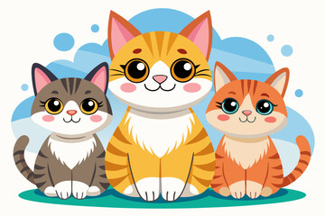 Three Cute Cartoon Cats Sitting Together