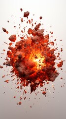 Destructive Power Unleashed: A Fiery Inferno of Explosive Debris and Shattered Fragments on a Pristine White Background, Symbolizing Annihilation and Rebirth