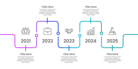 5 Business Plans and Goals for Success. Infographic timeline design template. Business presentation, Report, Structure, Planning and Marketing. Vector illustration.