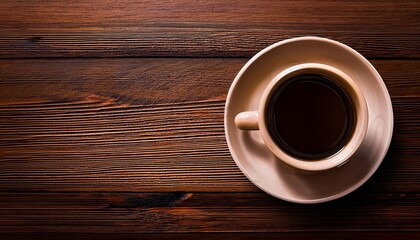 Overhead view of a coffee cup with a book beside it.