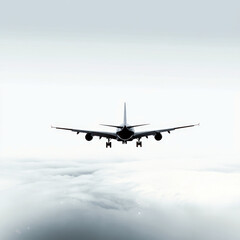 International Civil Aviation Day. Flying plane against sky and clouds. Free space for text. For banner, poster, card, travel agencies, vacation promotions, airline technology websites